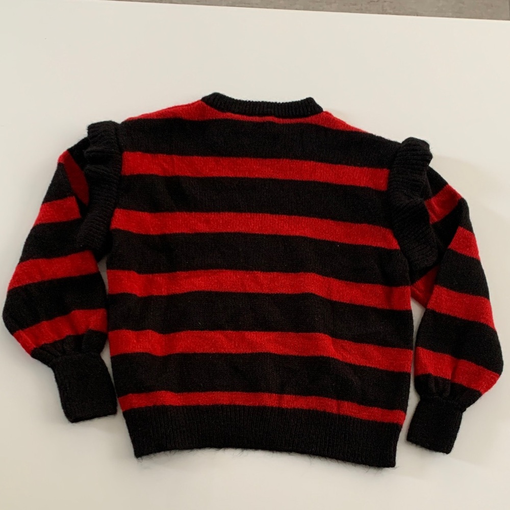 Zara Red/Black Striped Mohair Knit Sweater Detachable Tulle Collar NWT S - Picture 6 of 15